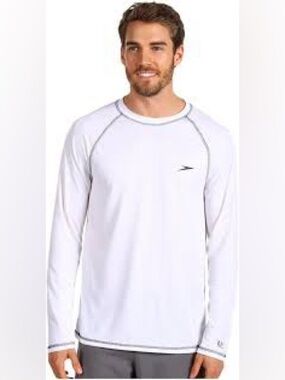Speedo Men's Easy Long Sleeve Swim Shirt Sz XXL White Loose Fit LS UPF 50